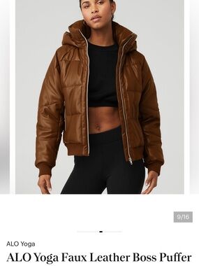 ALO Yoga Faux Leather Puffer Jacket — Brown